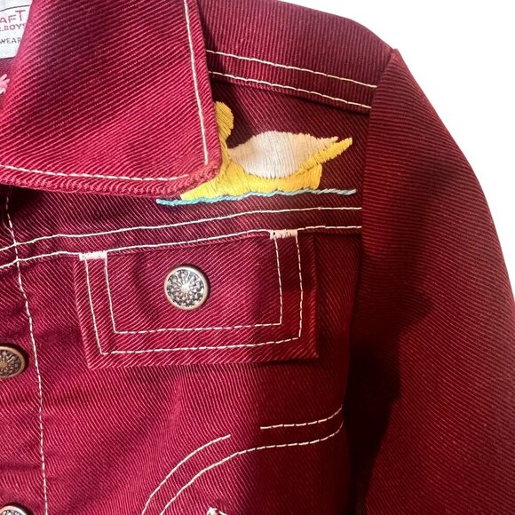 Vintage Towncraft Jr Boys Embroidered Maroon Denim Jacket W/ Rooster size 3 - Picture 10 of 11